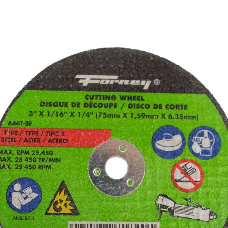 Forney Industries Metal Cut-Off Wheel Type 1, 3-In x 1/16-In x 1/4-In