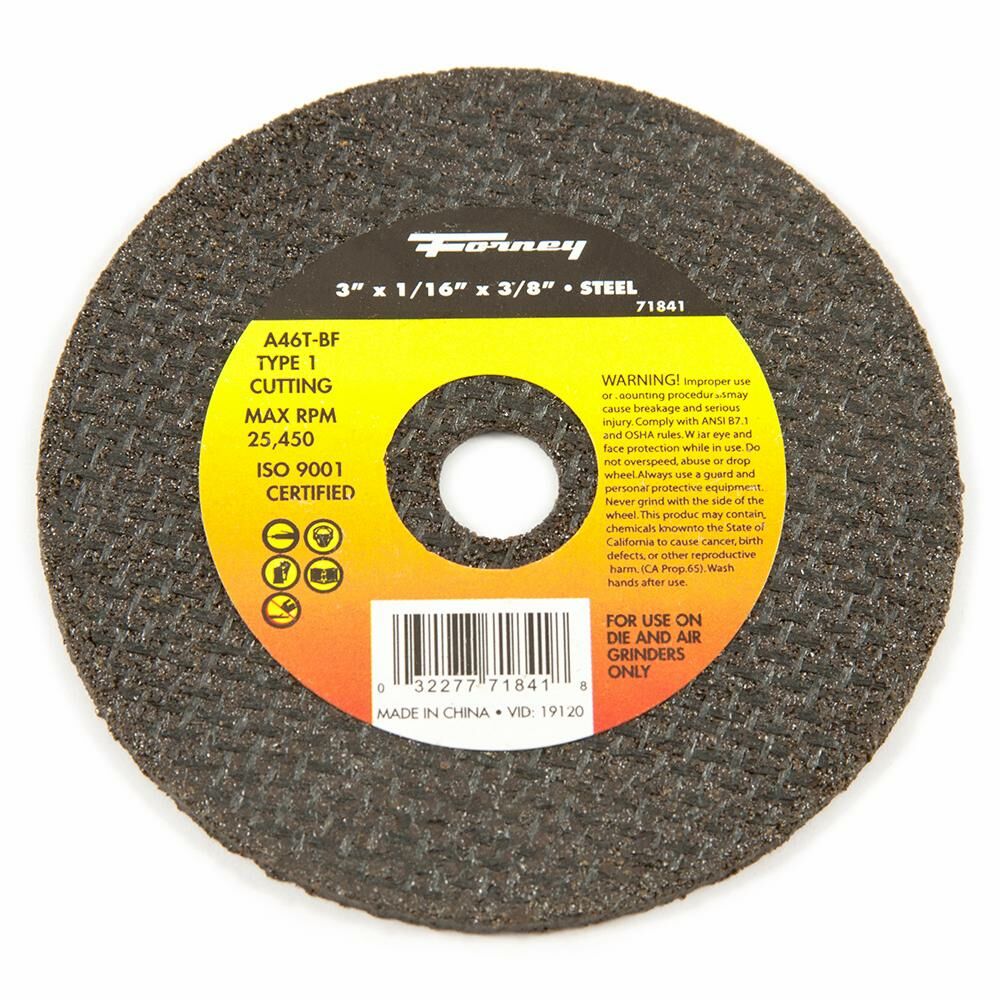 Cut-Off Wheel, Metal, Type 1, 3" X 1/16" X 3/8"