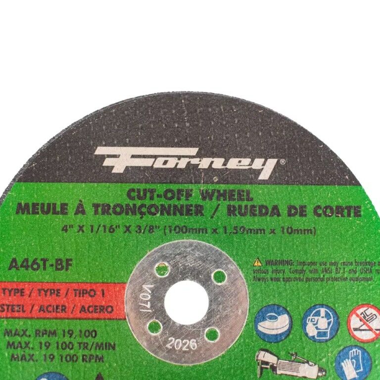 Forney Industries Metal Cut-Off Wheel Type 1, 4-In x 1/16-In x 3/8-In