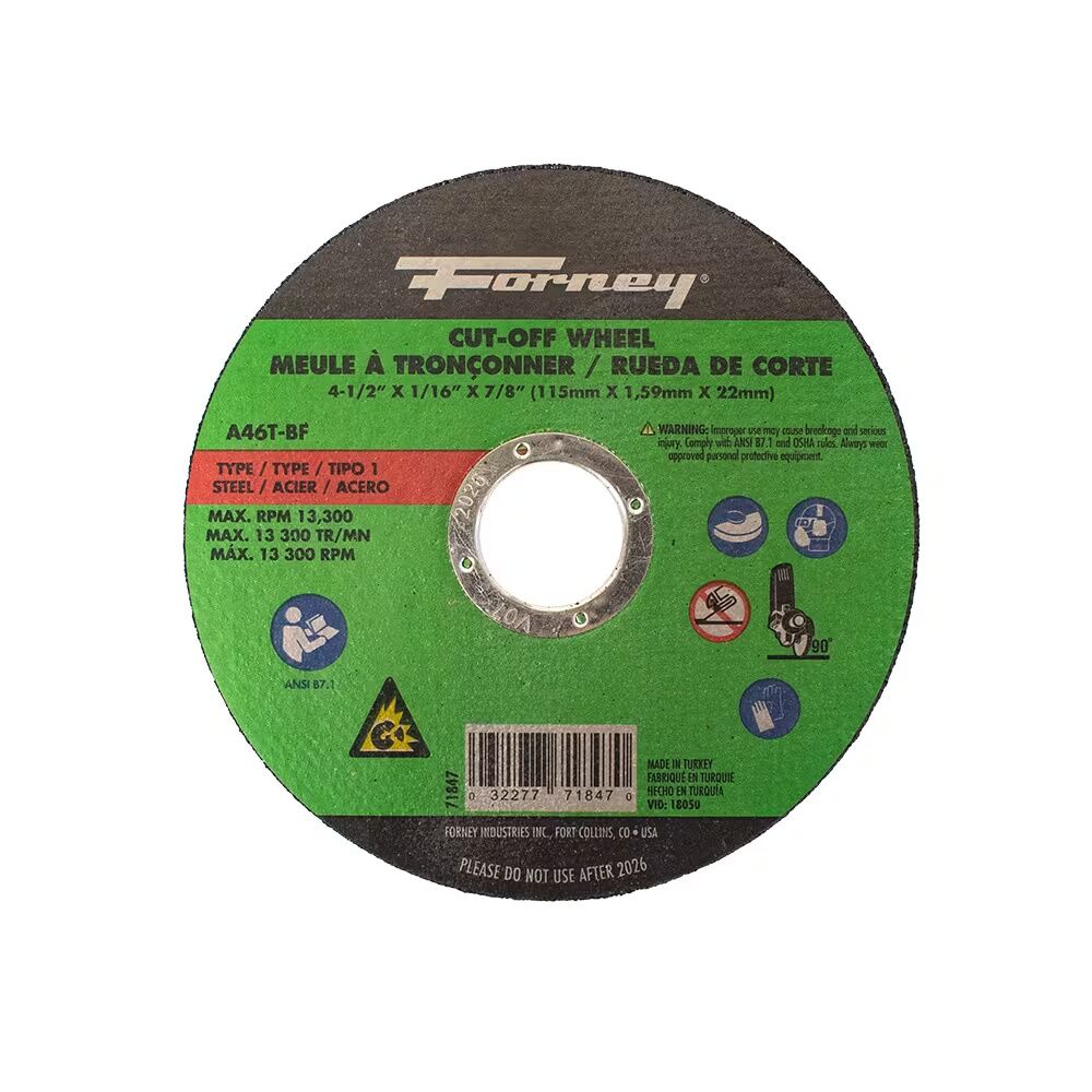 Forney Industries Metal Cut-Off Wheel Type 1, 4 1/2-In x 1/16-In x 7/8-In