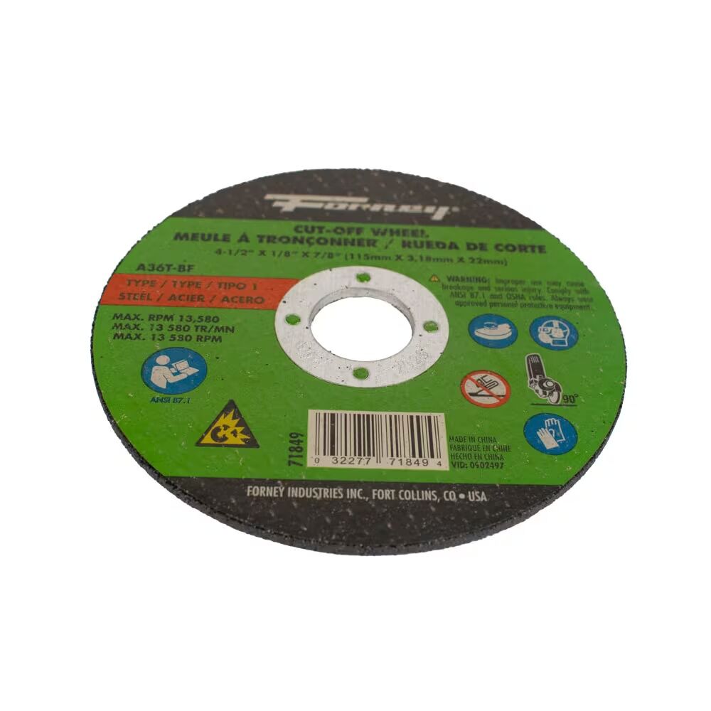 Forney Industries Metal Cut-Off Wheel Type 1, 4 1/2-In x 1/8-In x 7/8-In