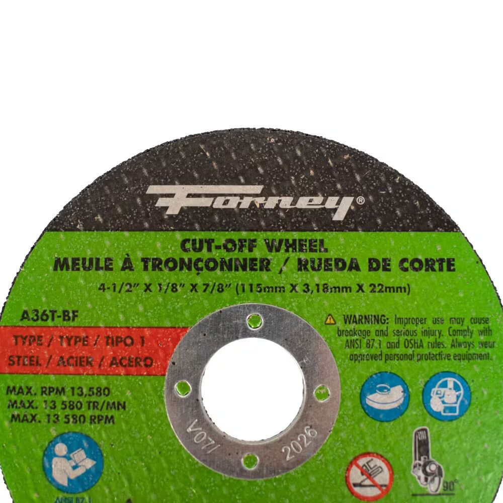 Forney Industries Metal Cut-Off Wheel Type 1, 4 1/2-In x 1/8-In x 7/8-In