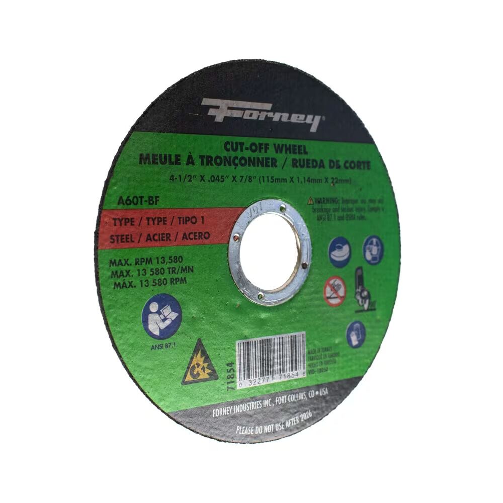 Forney Industries Metal Cut-Off Wheel Type 1, 4 1/2-In x 0.045-In x 7/8-In
