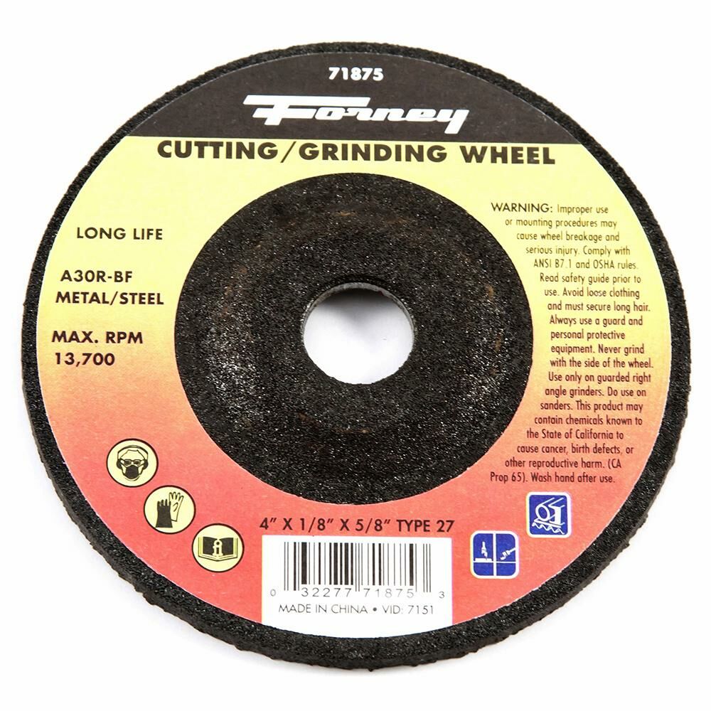 Grinding Wheel, Metal, Type 27, 4" X 1/8" X 5/8"