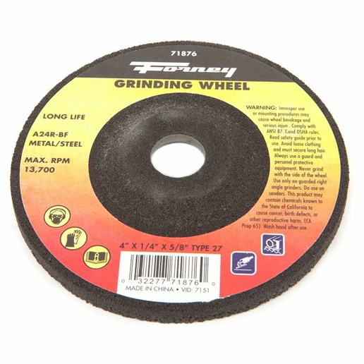 Grinding Wheel, Metal, Type 27, 4" X 1/4" X 5/8"