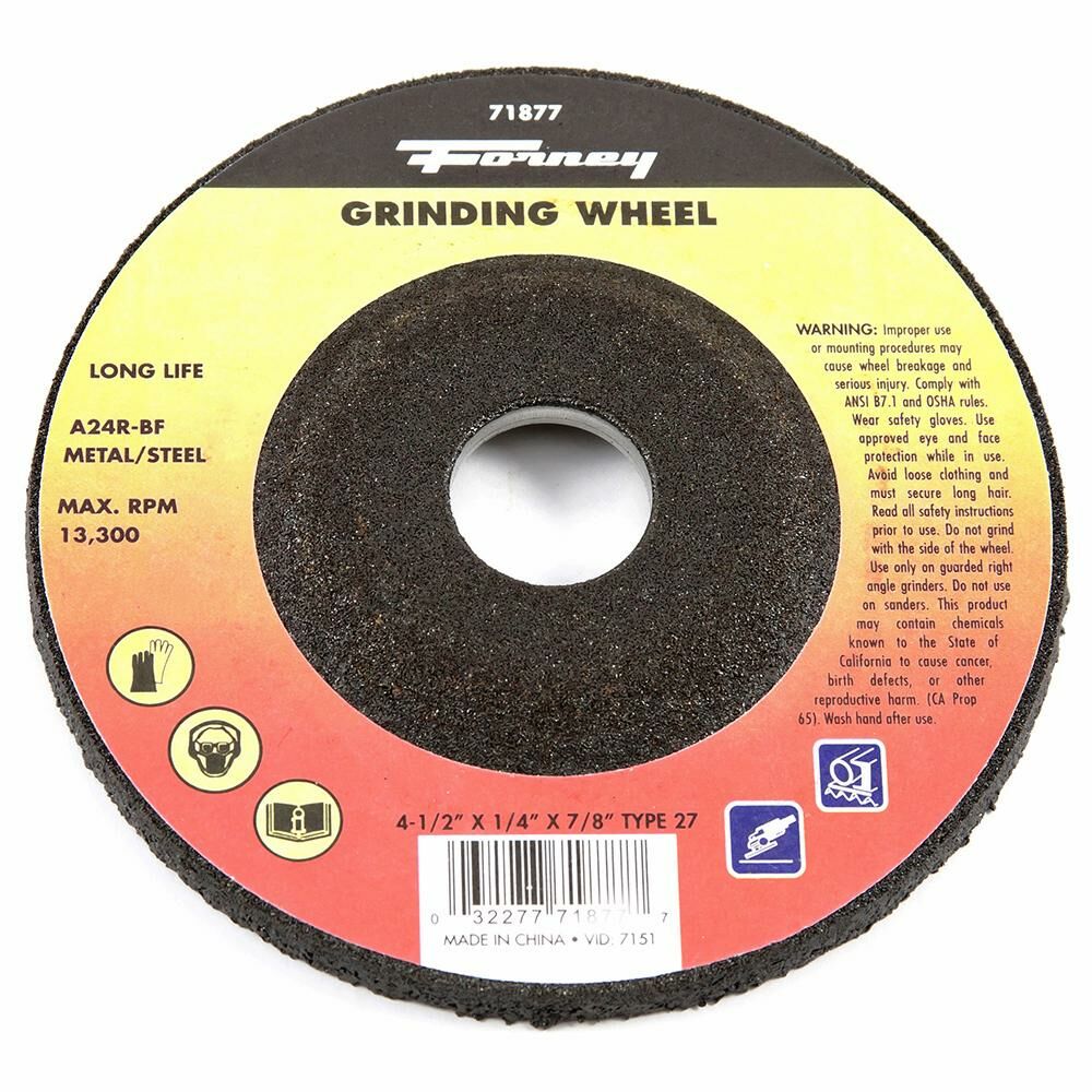 Grinding Wheel, Metal, Type 27, 4-1/2" X 1/4" X 7/8"