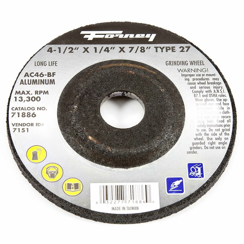 Grinding Wheel, Aluminum, Type 27, 4-1/2" X 1/4" X 7/8"