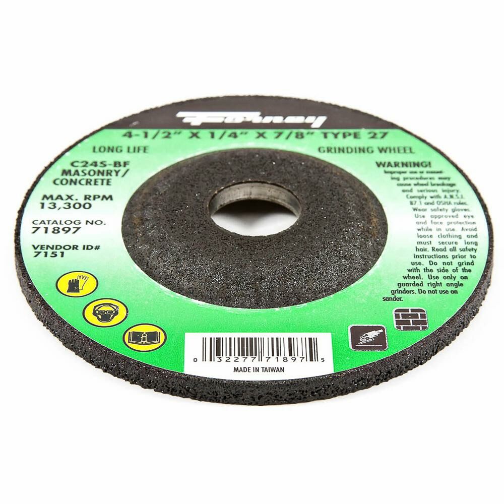 Grinding Wheel, Masonry, Type 27, 4-1/2" X 1/4" X 7/8"