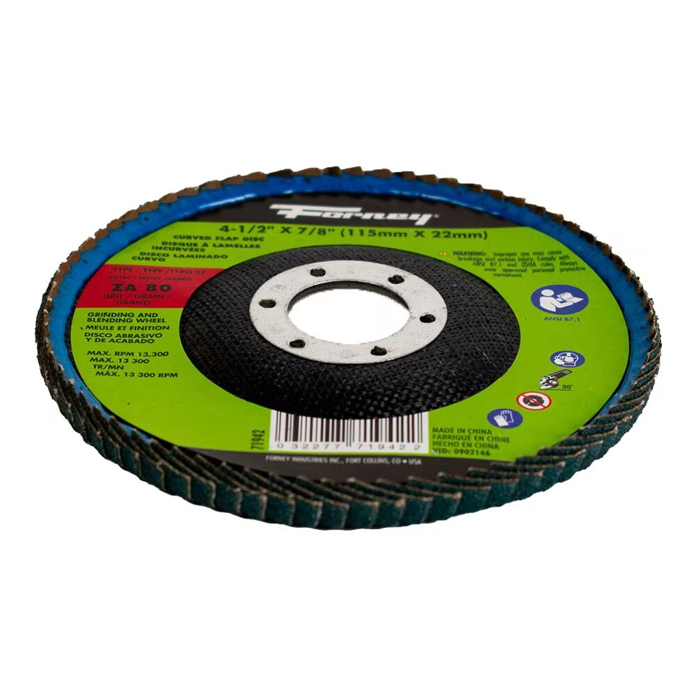 Forney Industries Zirconia Curved Edge Flap Disc Type 27, 80-Grit, 4 1/2-In x 7/8-In