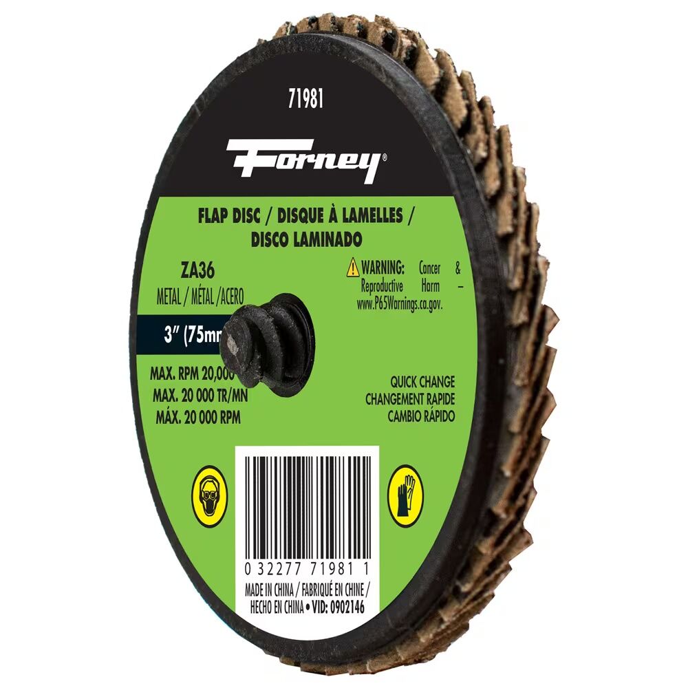 Forney Industries Zirconia Quick Change Flap Disc, 36-Grit, 3-In