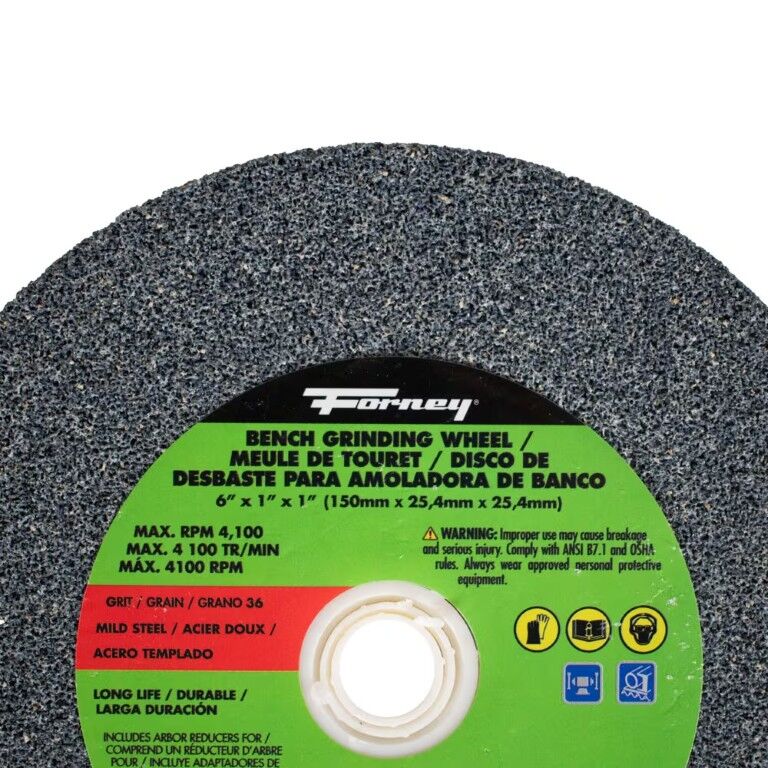 Forney Industries Bench Grinding Wheel, 36-Grit, 6-In x 1-In x 1-In
