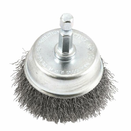 Cup Brush Crimped, 2" X 0.008" X 1/4" Hex Shank