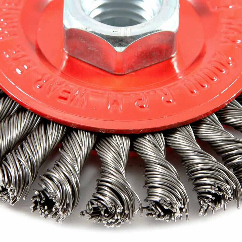 Wire Wheel Brush, Stringer Bead, 4" X 0.020" X 5/8"-11 Arbor