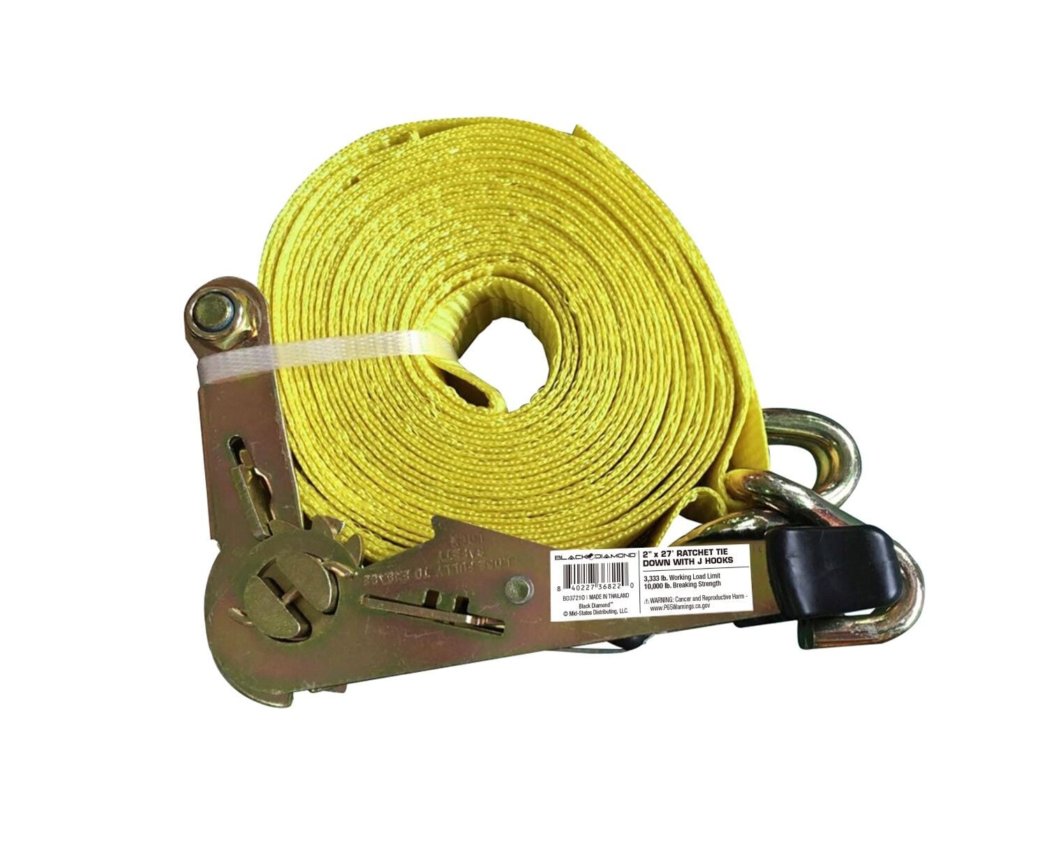 Black Diamond Ratchet Tie Down with J Hooks, 2 in. x 27 ft.