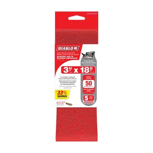 Diablo 50-Grit Sanding Belts, 3-In X 18-In, 5-Pk