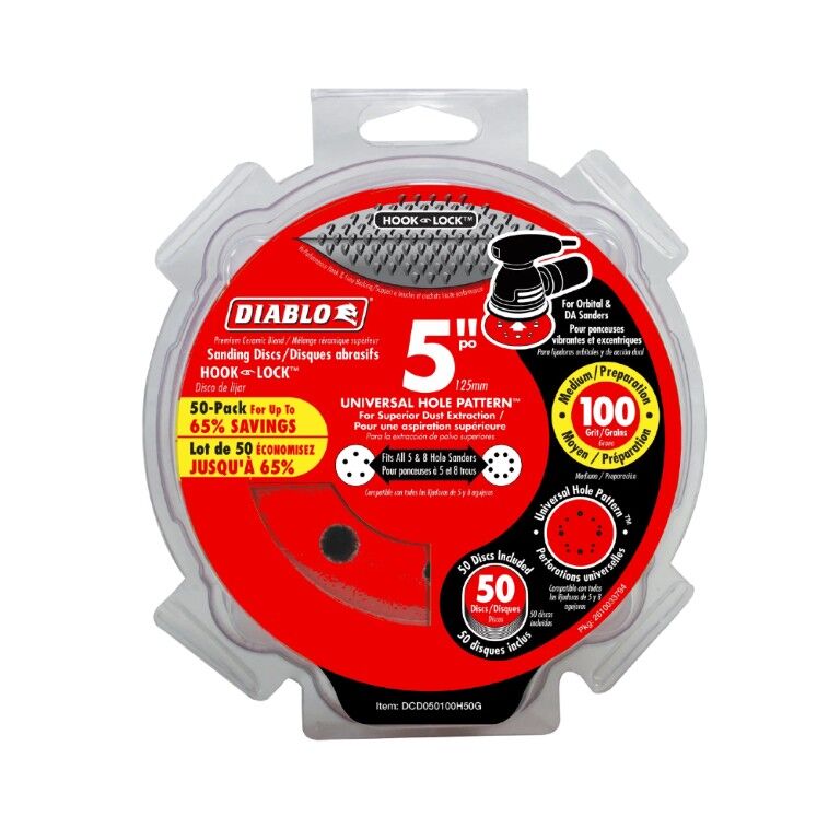 Diablo 100-Grit Hook & Lock ROS Sanding Disc, 5-In, 50-Pk