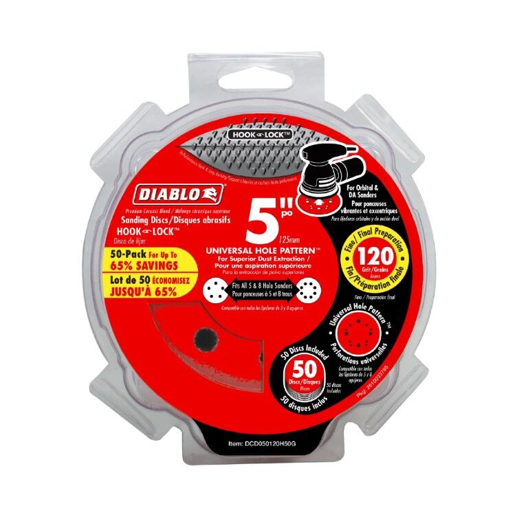 Diablo 120-Grit Hook & Lock ROS Sanding Disc, 5-In, 50-Pk