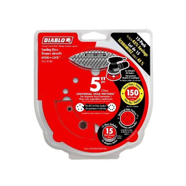 Diablo 150-Grit Hook & Lock ROS Sanding Discs, 5-In, 15-Pk