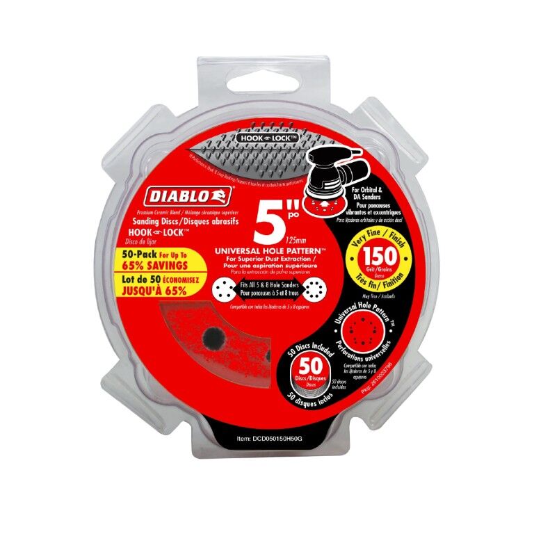 Diablo 150-Grit Hook & Lock ROS Sanding Disc, 5-In, 50-Pk