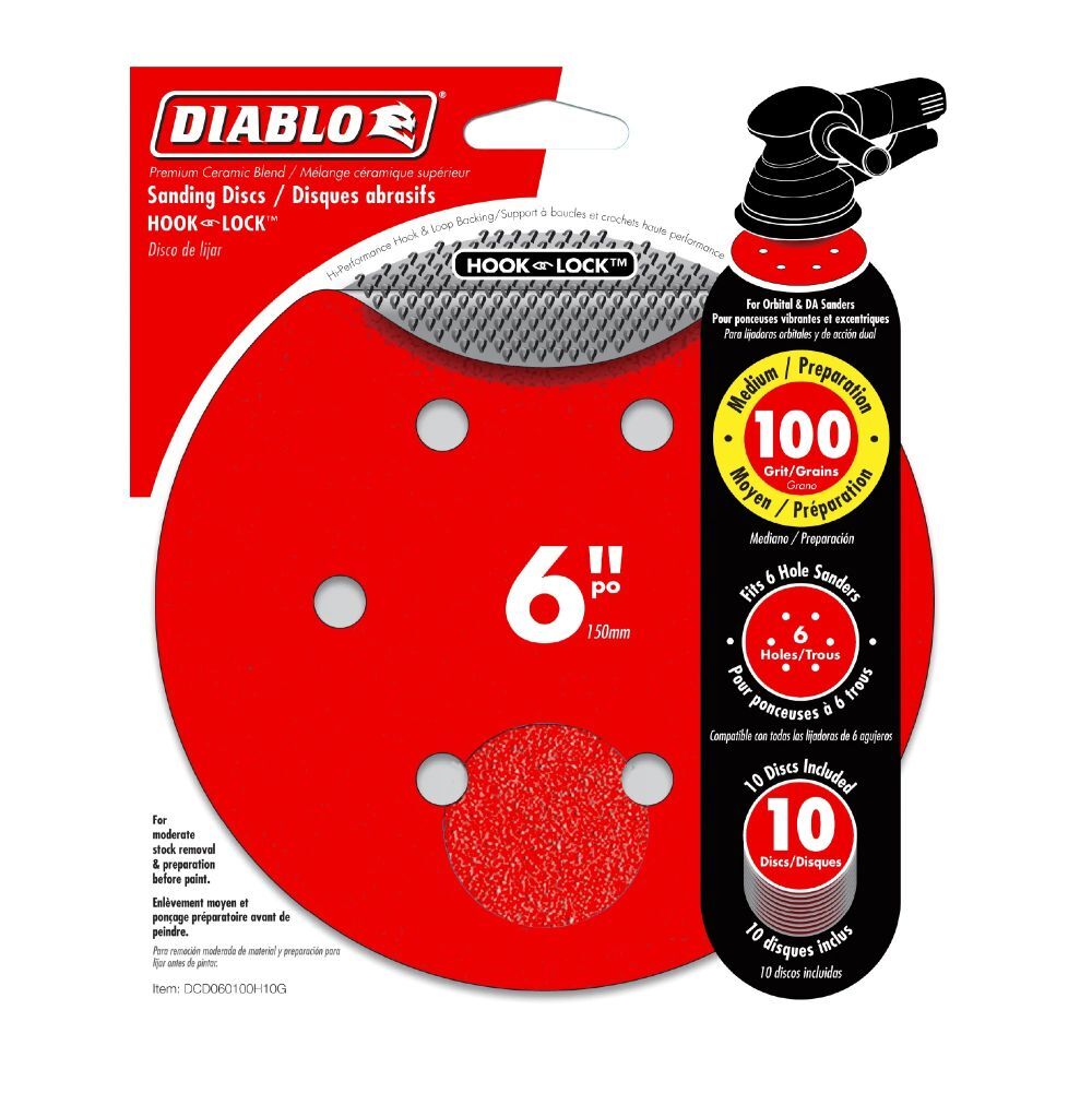 Diablo Tools 100 Grit ROS Hook & Lock Discs, 6-In, 10-Pk