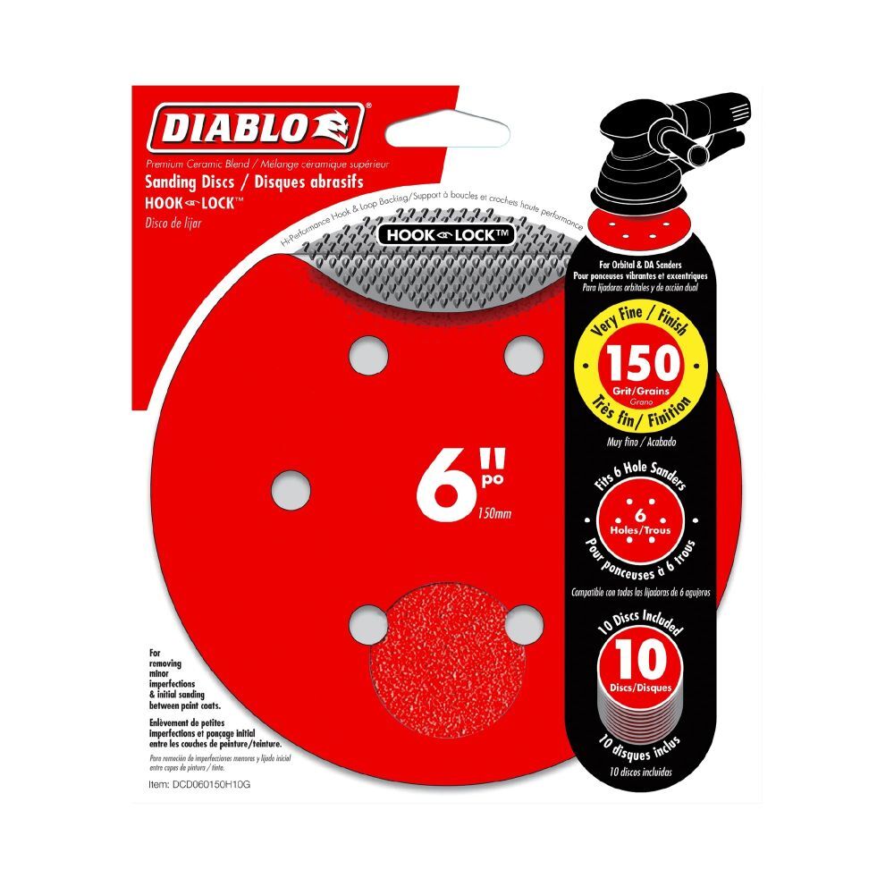 Diablo Tools 150-Grit Hook & Lock ROS Sanding Discs, 6-In, 10-Pk