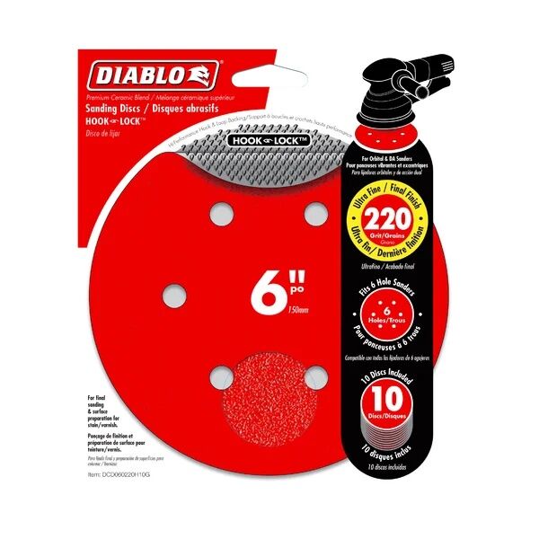 Diablo 220-Grit Hook & Lock ROS Sanding Discs, 6-In, 10-Pk