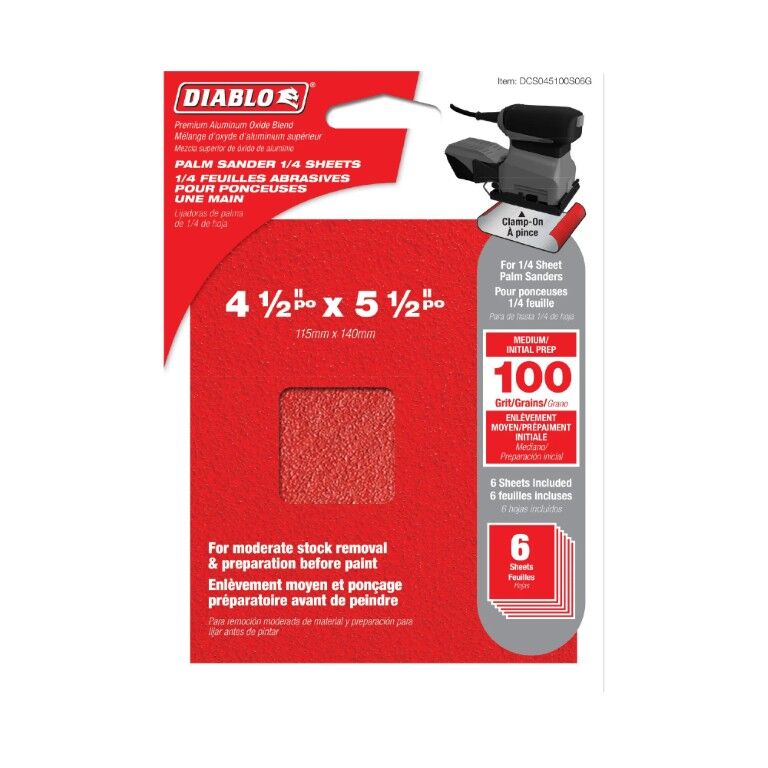 Diablo 100-Grit Palm Sander 1/4 Sanding Sheets, 4 1/2-In x 5 1/2-In, 6-Pk