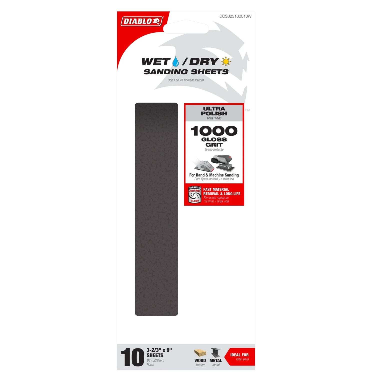 Diablo 1/3 Sheet 1000-Grit Wet/Dry Sanding Sheets, 10-Pk