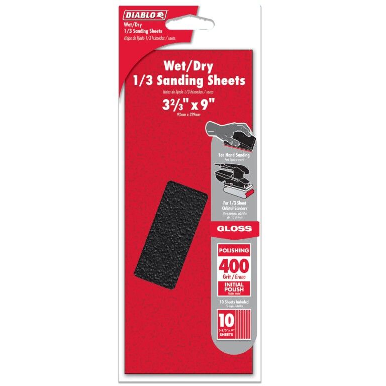 Diablo 1/3 Sheet 400-Grit Wet/Dry Sanding Sheets, 3 2/3-In x 9-In, 10-Pc