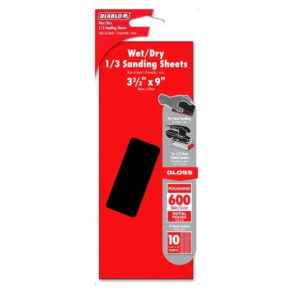 Diablo Wet/Dry 1/3 600-Grit Sanding Sheet, 3-2/3-In X 9-In, 10-Pk