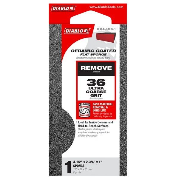 Diablo Tools 36-Grit Flat Edge Sanding Sponge, 4-In x 2-1/2-In x 1-In