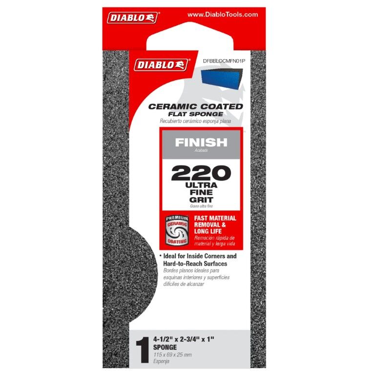 Diablo 220-Grit Flat Edge Sanding Sponge, 4-In x 2 1/2-In x 1-In