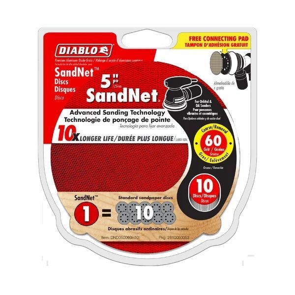 Diablo Tools Sand Demon 60-Grit Sanding Discs with Connection Pads, 5-In, 10-Pk