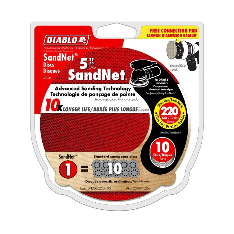Diablo Sand Demon 220-Grit Sanding Discs with Connection Pad, 5-In, 10-Pk