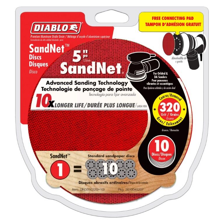 Diablo Sand Demon 320-Grit Sanding Discs With Connection Pad, 5-In, 10-Pk
