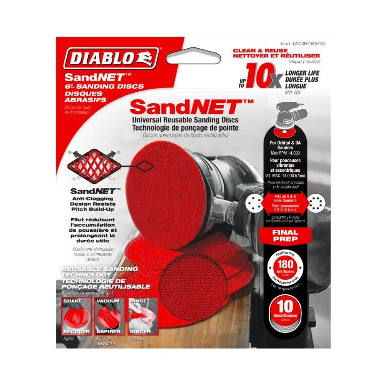 Diablo 6-In Sand Demon 180-Grit Sanding Discs With Connection Pad, 10-Pk
