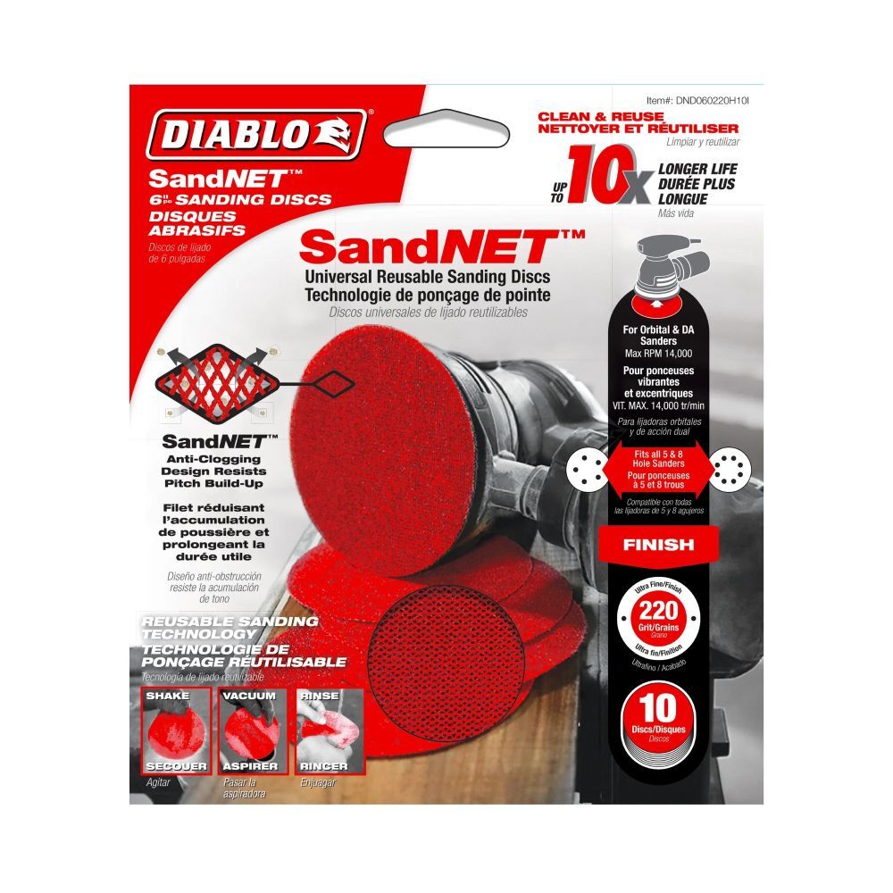 Diablo Tools Sand Demon 220-Grit Sanding Discs with Connection Pad, 6-In, 10-Pk