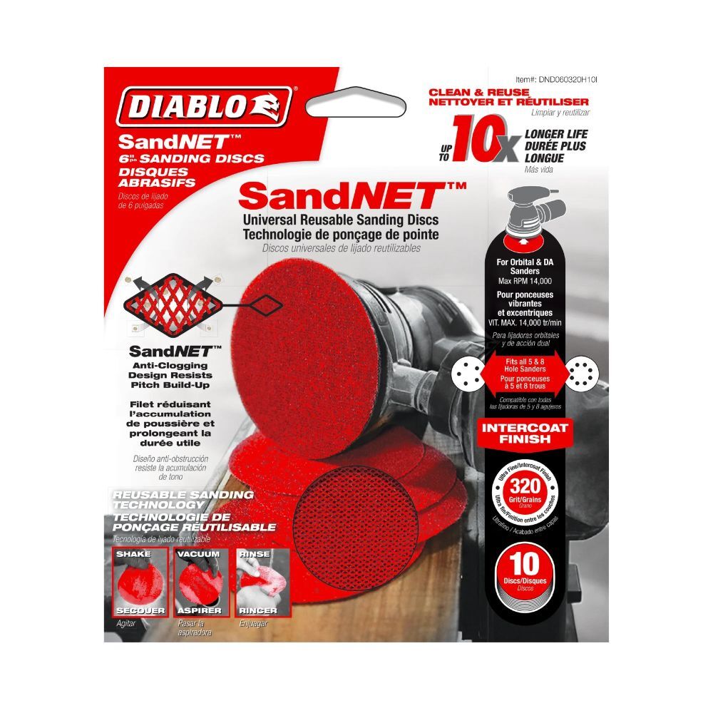 Diablo Tools Sand Demon 320-Grit Sanding Discs with Connection Pad, 6-In, 10-Pk