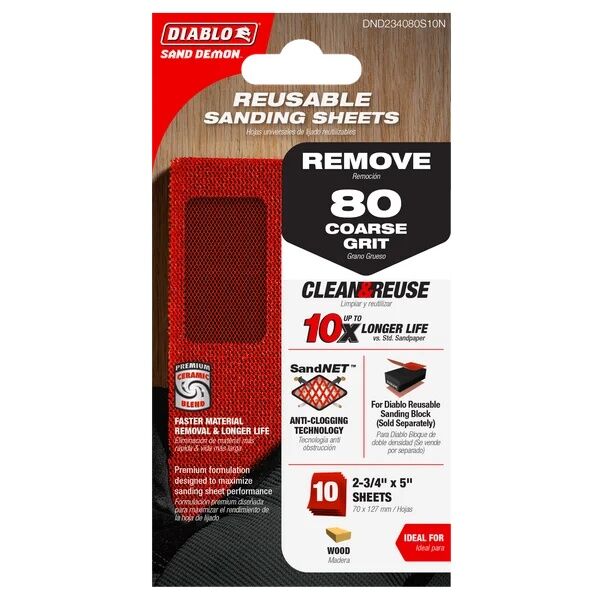 Diablo Sand Demon 80-Grit Reusable Sanding Sheets, 2 3/4-In X 5-In, 10-Pk