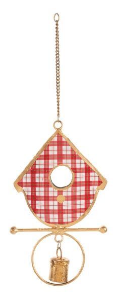 Ganz Plaid Birdhouse with Bell Ornament Assortment