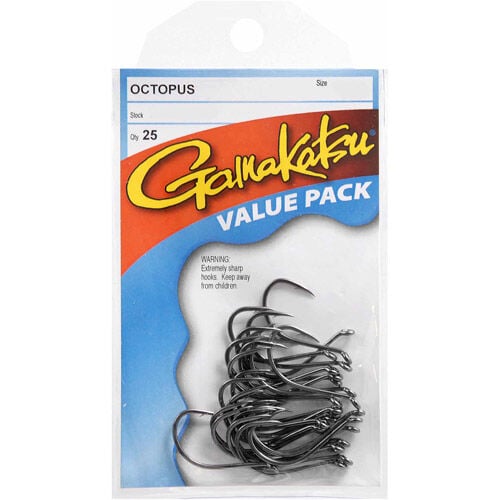 Gamakatsu Octopus NS Black Fishing Hook, 1/0, 25-Pk