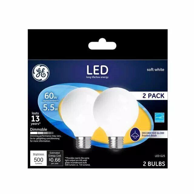 Soft White 60W Replacement Led Light Bulbs Decorative Globe Medium Base White G25