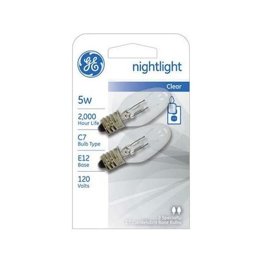 GE 27979 Night Light Bulb, Clear, 5-Watts, 2-Pk