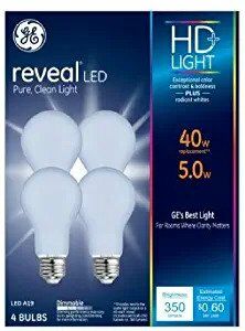 Reveal Hd Led Light Bulbs, Frosted White, 5-Watts, 350 Lumens, 4-Pk