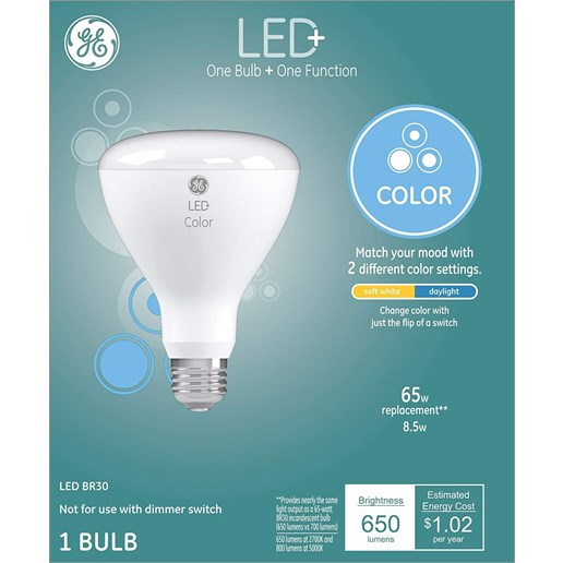 Led+ White Light Color Changing Light Bulb, Br30, 65-Watt Replacement