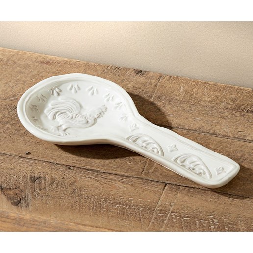 White Rooster Design Spoon Rest