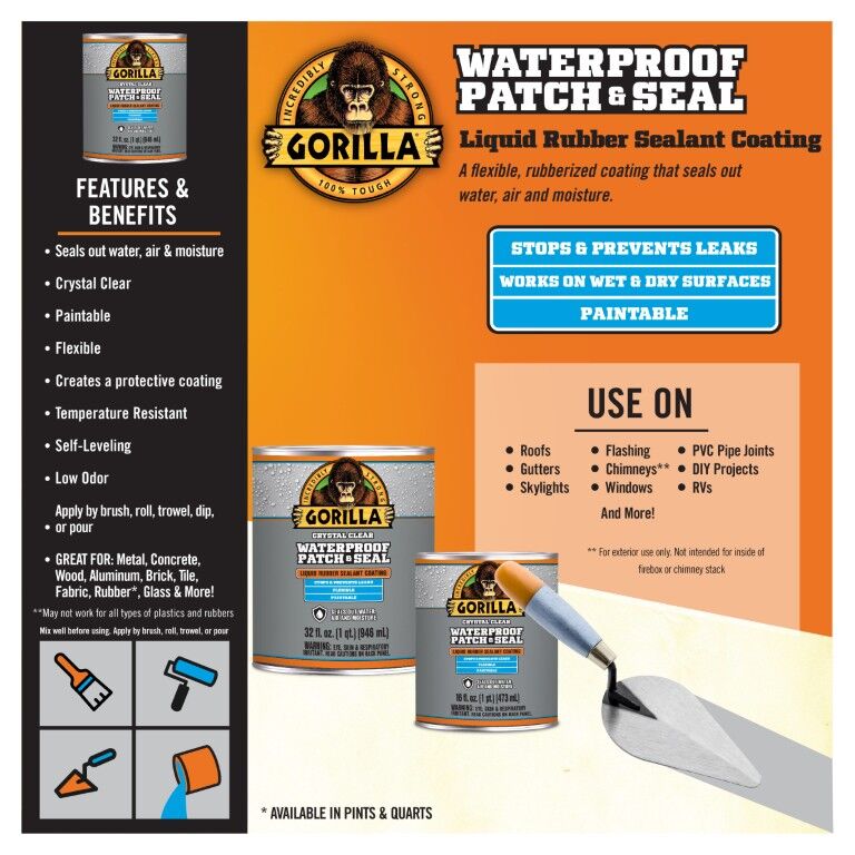 Gorilla Waterproof Patch & Seal Clear Liquid, 32-Oz