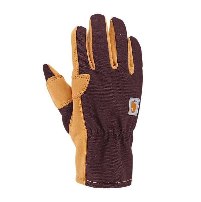 Carhartt Women's Duck And Synthetic Leather Open Cuff Glove in Berry