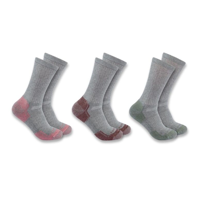 Carhartt Women's Midweight Cotton Blend Crew Sock 3-Pk in Grey