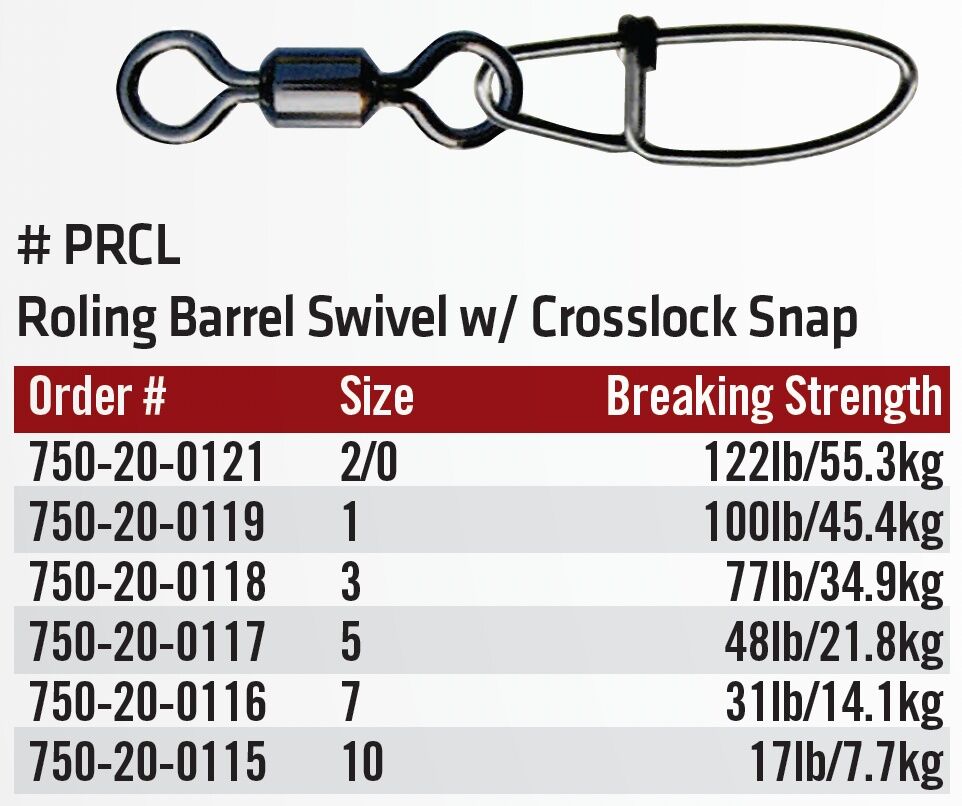 P-Line Roling Barrel Swivel With Crosslock Snap, Size 2/0, 6-Pk